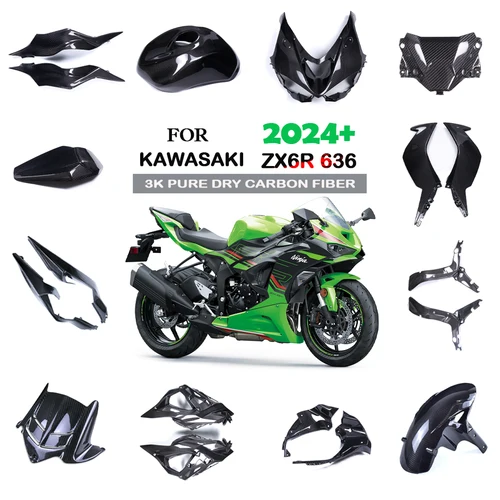 Imagen 2 del producto Para KAWASAKI ZX6R 636 2024 2025 guardabarros tanque de combustible Panel lateral cubierta de marco Kit de carenado 3K accesorios de motocicleta de fibra de carbono seca