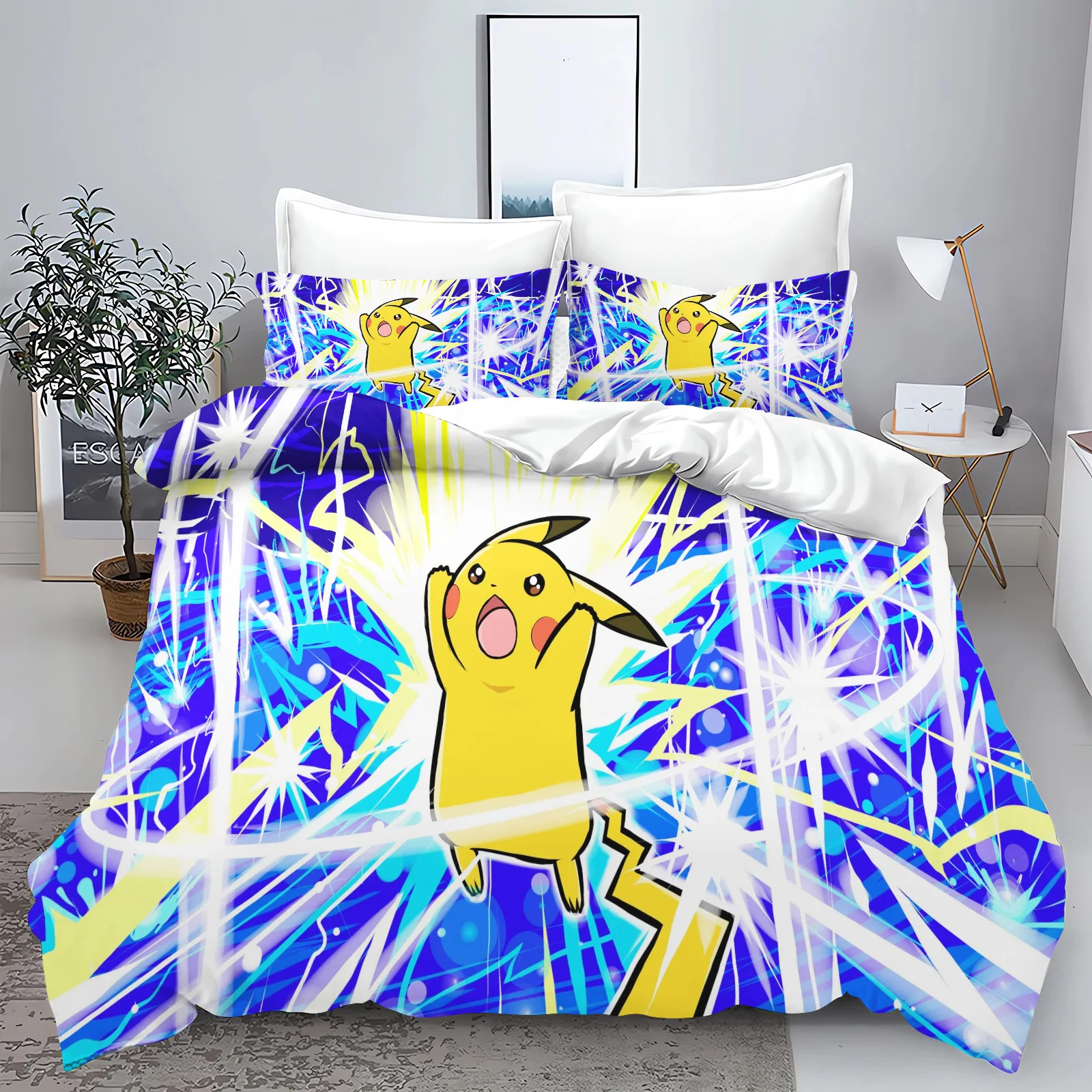 Pokémon, Pikachu Bedding Set Queen Quilt Cover Cute Printed Cartoon Children'S Adults Polyester Reactive Printing Twill