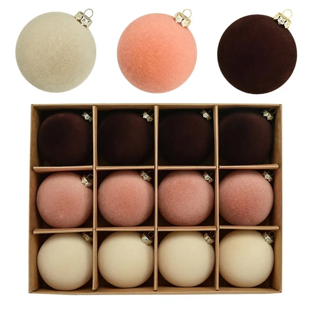

Elegant Textured Christmas Balls Flocked Velvet Christmas Ball Ornaments for Tree Decorations Shatterproof Plastic Xmas Balls