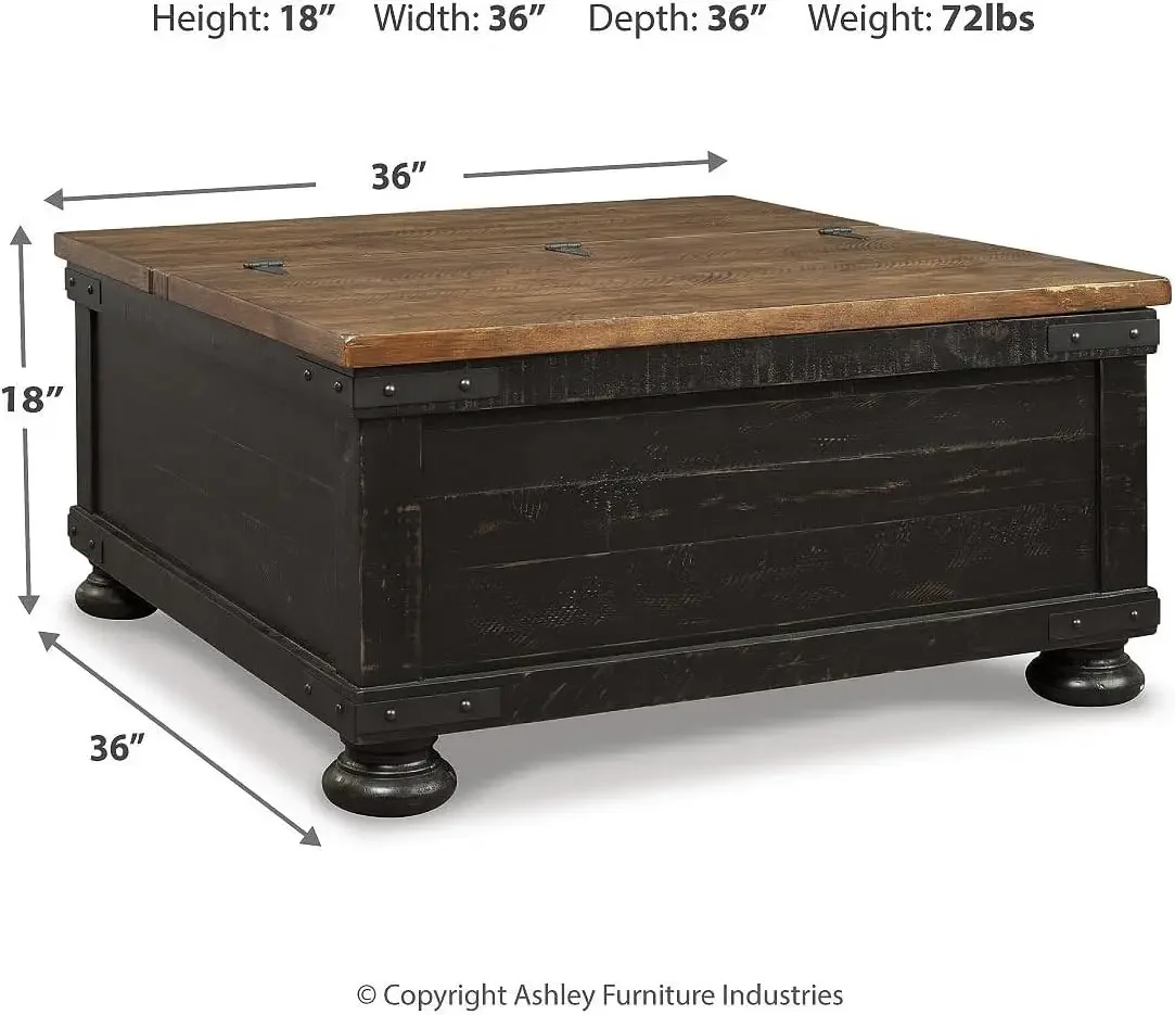 [New Arrival!]Valebeck Farmhouse Lift Top Coffee Table with Storage, Distressed Brown & Black Finish