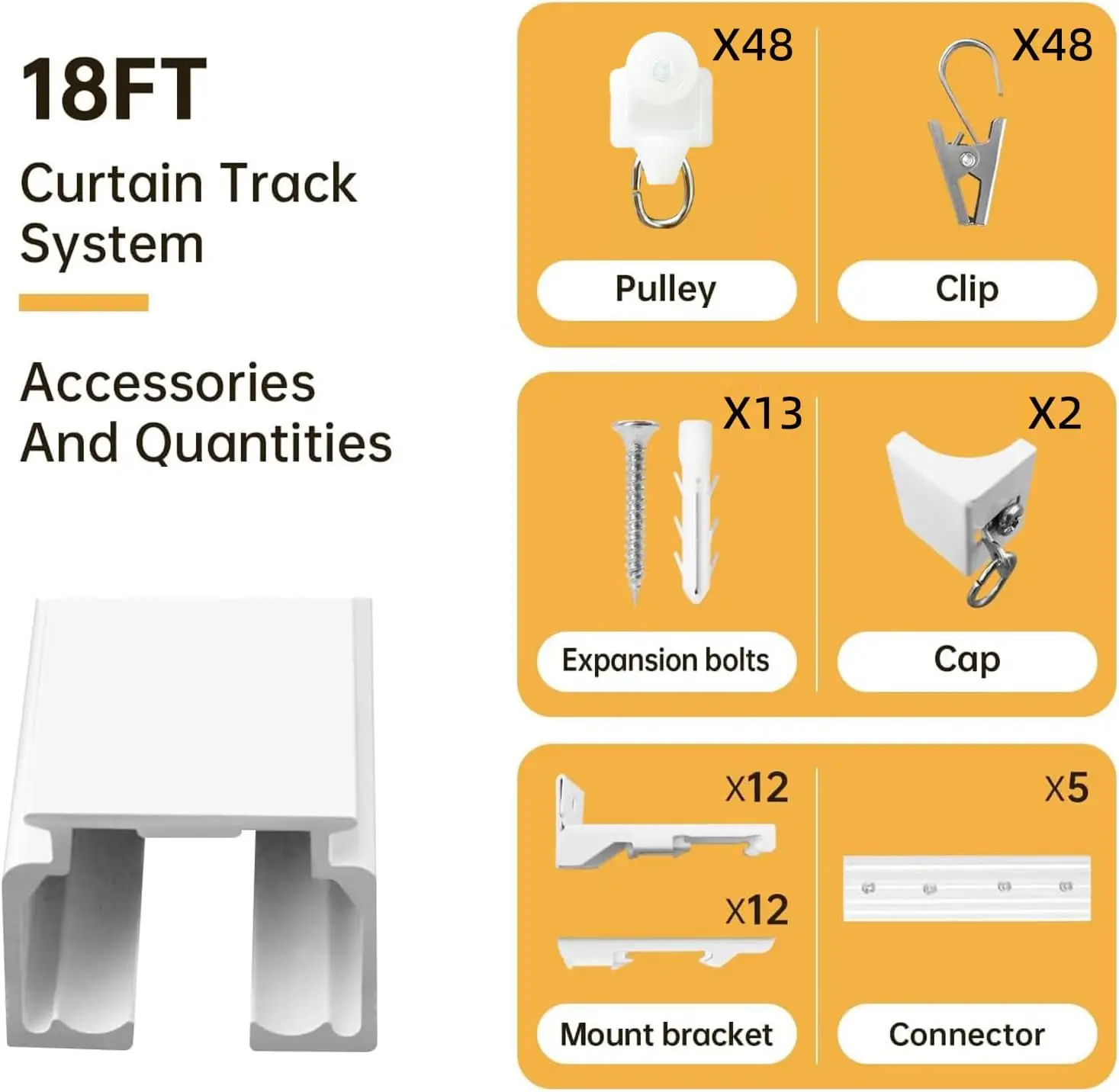 Riel de cortina de techo resistente, montado en la pared, rieles deslizantes para divisor de habitación y ducha, blanco de 18 pies