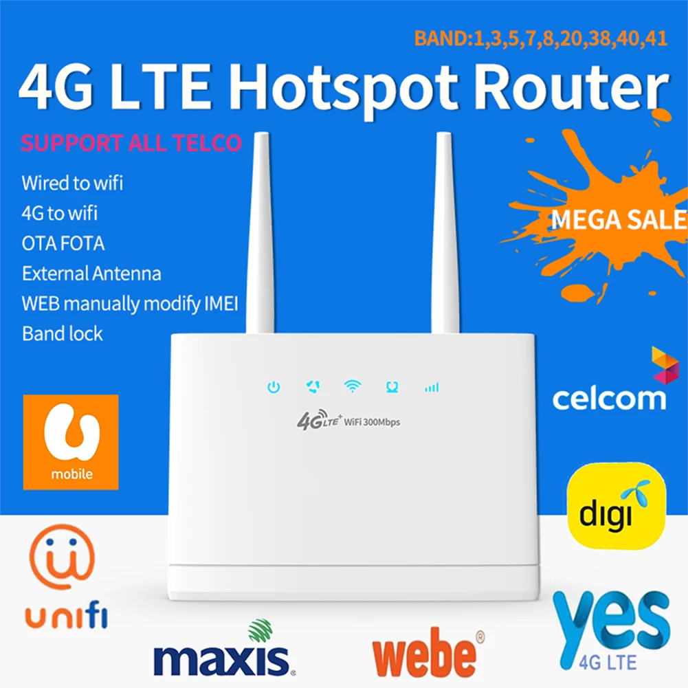 R311 4G เราเตอร์ไร้สายโมเด็มไร้สาย300Mbps เสาอากาศภายนอกพร้อมการเชื่อมต่อซิมช่องเสียบบัตรอินเทอร์เน็ตที่ครอบคลุมกว้างสำหรับสำนักงานบ้าน