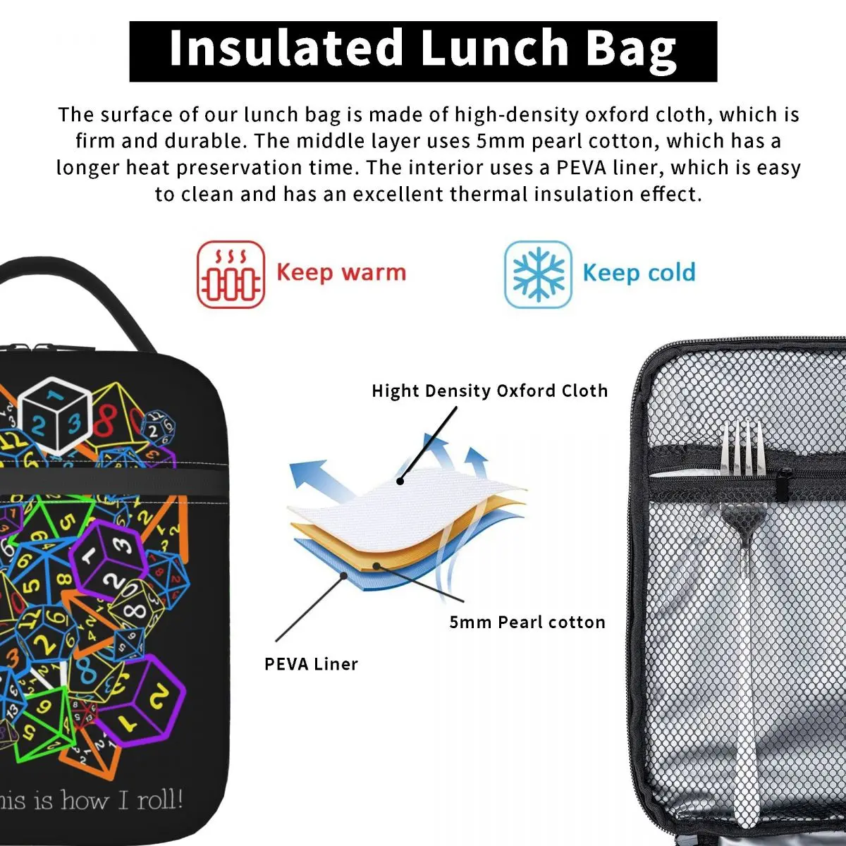 D&D (Dungeons And Dragons) - This Is How I Roll Insulated Lunch Bag for Women Kids Leakproof Food Boxes Thermal Lunch Box Tote