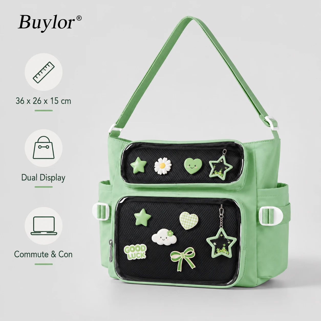 Ita Bag Women Clear Window Pin Display Crossbody Shoulder Bag Kawaii Anime Cosplay Convention Purse With Removable Insert Board