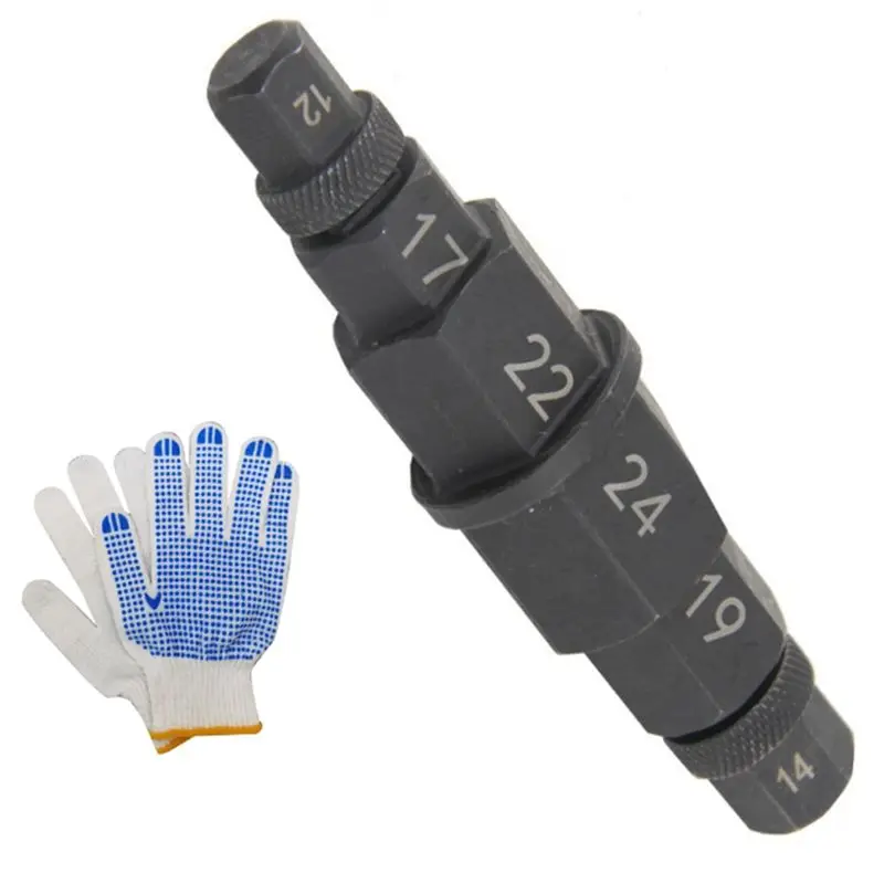 A53Q-Motorcycles Hex Axle Tool Steady Hex Bit Socket Set Black Spindle Socket Adapter Tool 12/14/17/19/22/24Mm With Gloves