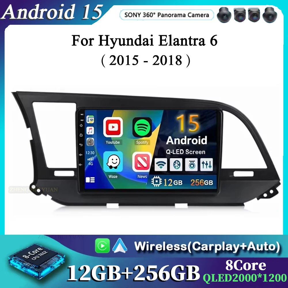 

Автомобильный радиоприемник Android 15 для Hyundai Elantra 6 2015 2016 2017 2018, видеоплеер Multimidia, GPS-навигация, разделенный экран, камера DPS 360