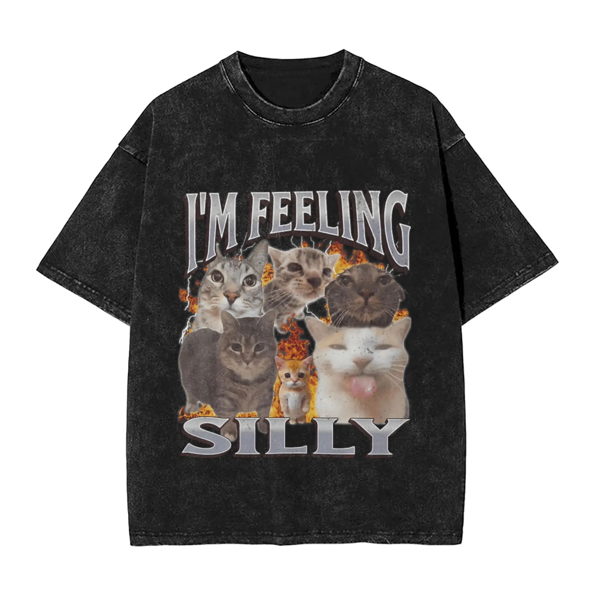 I M Feeling Silly Funny Cat Meme Bootleg Graphic Men Women Classic Stylish A Vintage Oversized Cotton Unisex T-Shirts