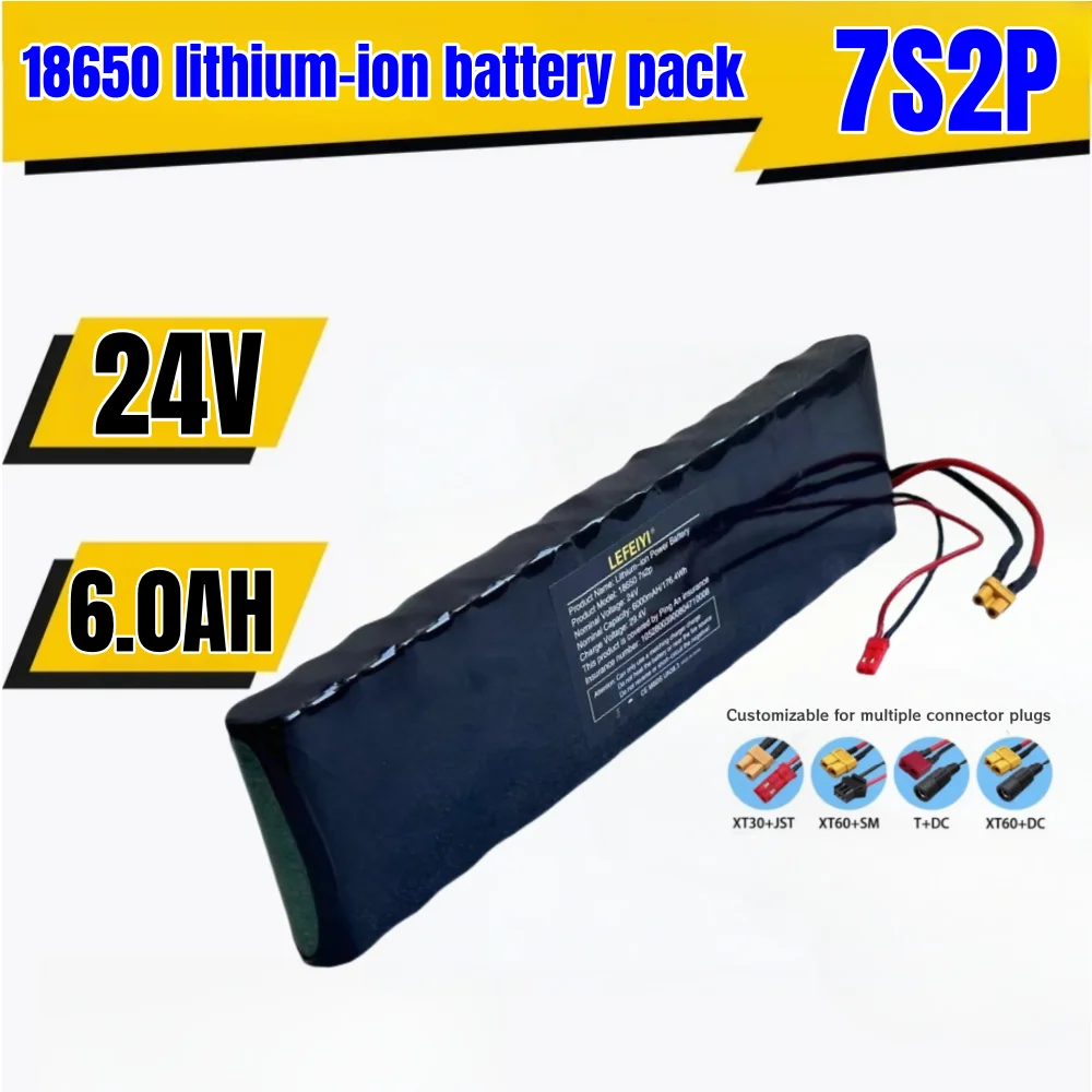 25.2 V 6000mAh 18650 rechargeable lithium-ion battery 7S2P with BMS, suitable for electric skateboard battery+29.4 V charger