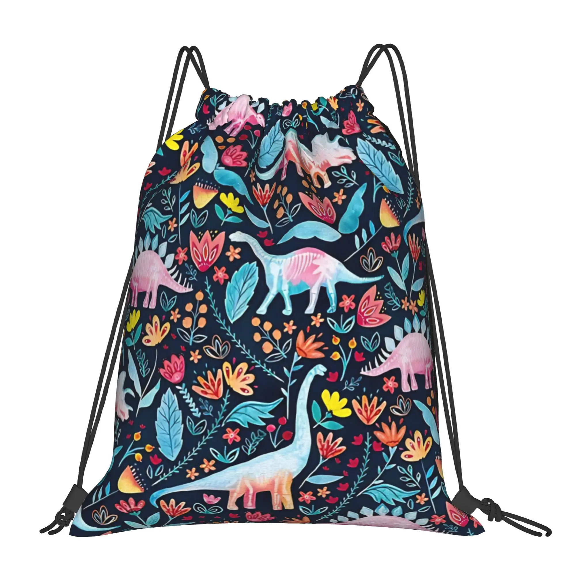 Floral Dinosauro Delight  Portable Sports Riding Gym Drawstring Storage Sporty Backpacks