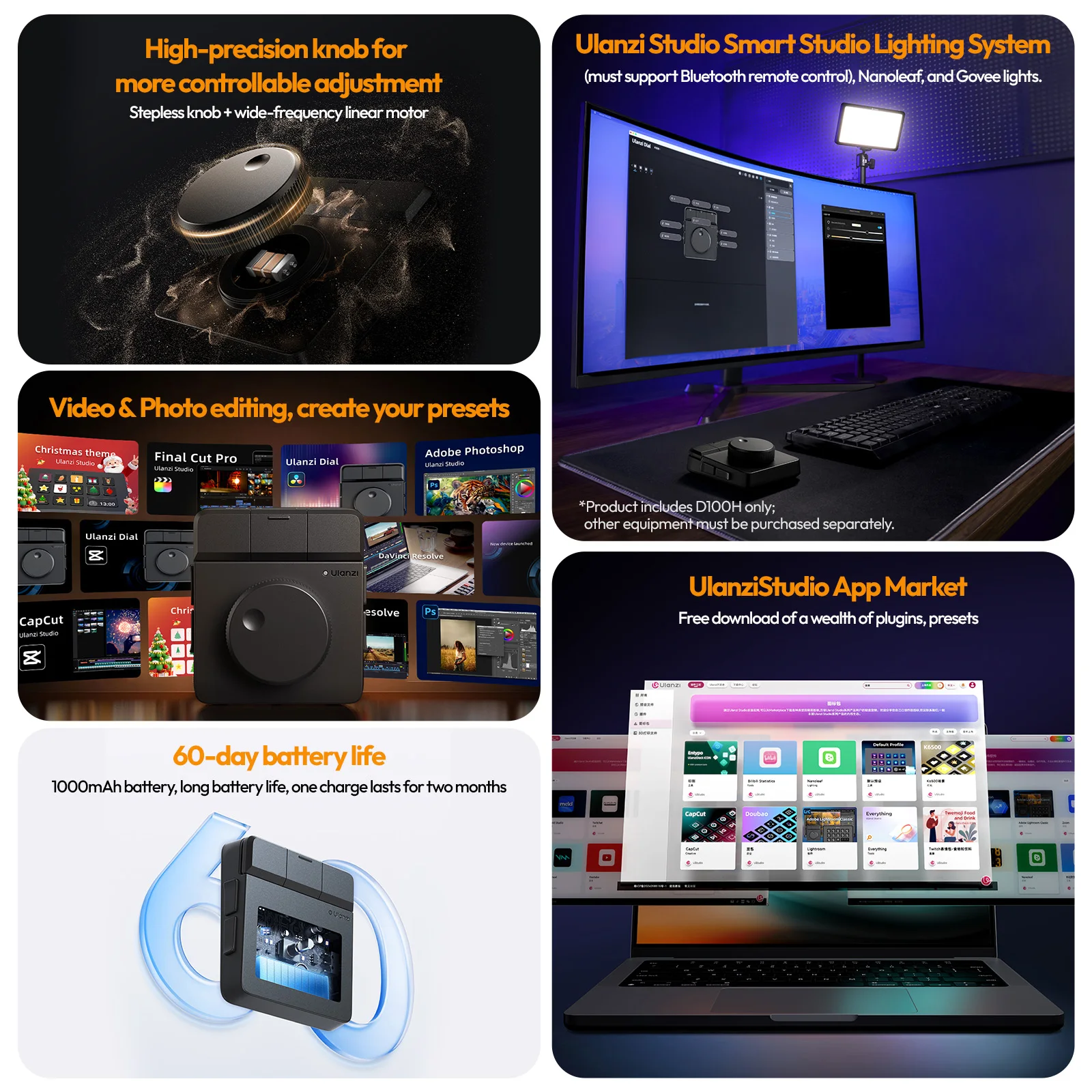 Ulanzi D100H Dial Creative Controller Video Editing Assistant for Youtube Tiktok PR PS Support Bluetooth Key Production Console