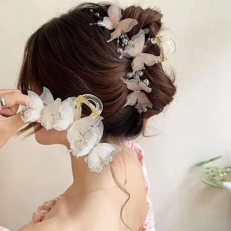 New butterfly grab clip female large hairy crab clip sweet hair accessories back head coil hair clip headgear gift