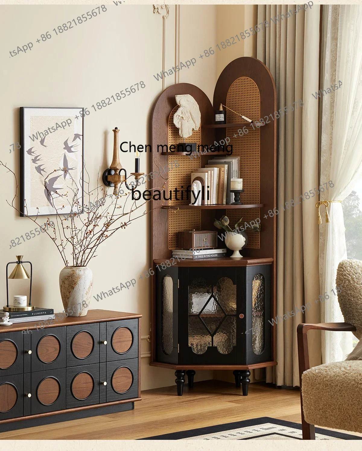 cc182R Solid wood corner cabinet corner French triangle cabinet living room retro right angle rack
