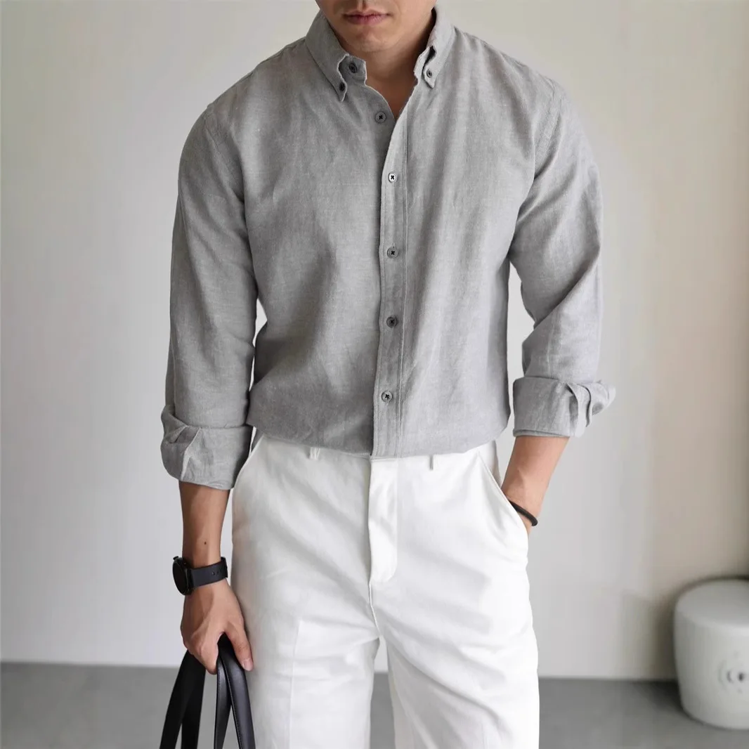 American Style Linen Work Shirt Mens Breathable Slim Fit Cool Sensation  Shirt Three Acetate Fiber Winter Collection
