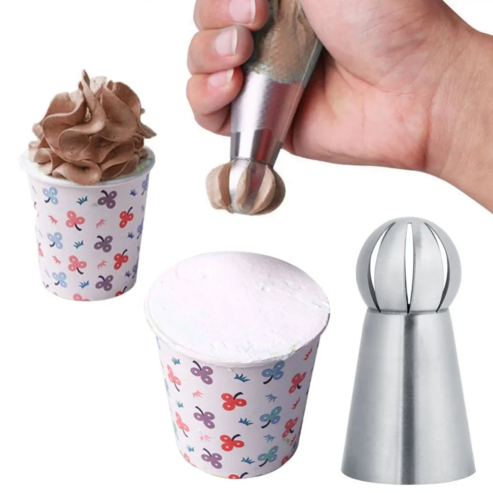 3pcs/set Cupcake Stainless Steel Sphere Ball Shape Icing Piping Nozzles Cake Decorating Tool Pastry Cream Spout For Baking