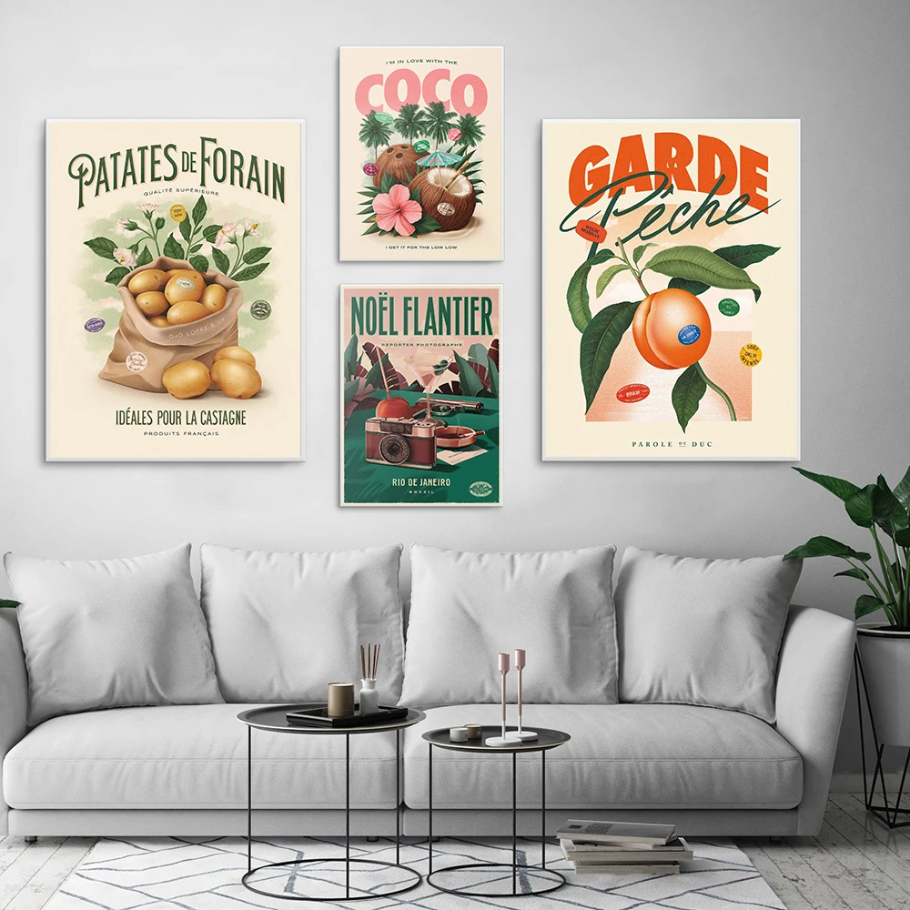 Colorful Fruit Poster Coconut Peach Sorrel Wall Art Fairground Potatoes Canvas Painting Nordic Prints Picture Kitchen Home Decor