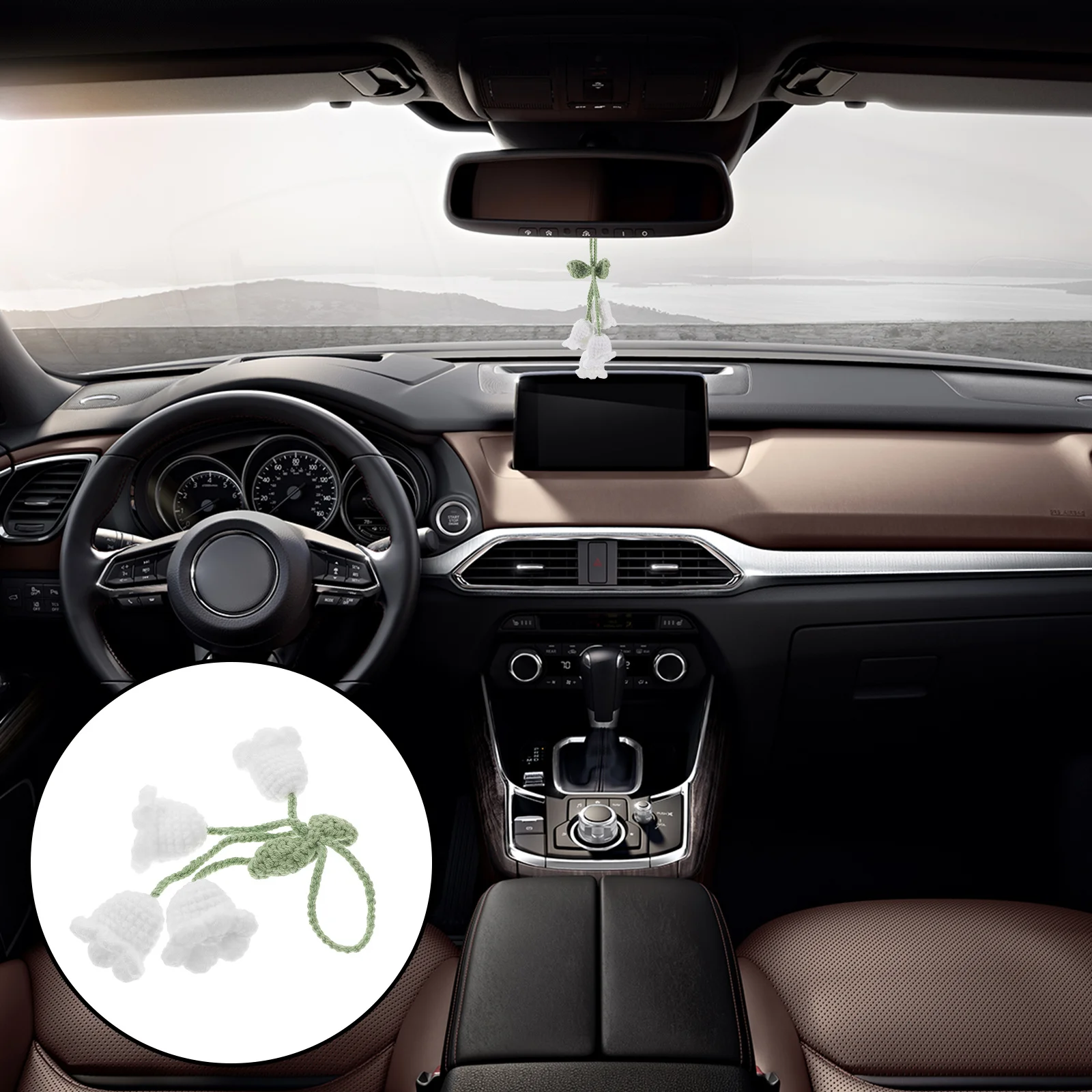 

Креативные вязаные крючком подвесные украшения для растений, интерьерные вязаные аксессуары в виде лилии, женские подвески для зеркала заднего вида, белые тканые вручную