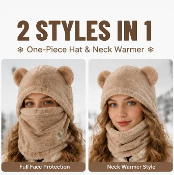 Cute Bear Ear Fleece Balaclava Winter Warm Hat Neck Warmer Integrated Windproof Cycling Ski Face Cover for Men Women