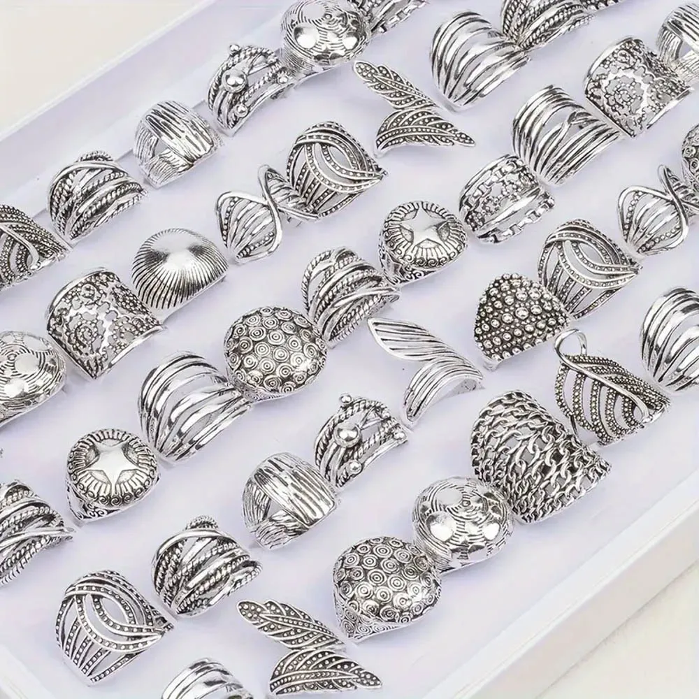 10/20 قطعة/الوحدة الموضة الكلاسيكية خمر سحر متعدد الألوان هندسية منحوتة زهرة خواتم للنساء الرجال مزيج نمط مجوهرات هدايا الحفلات #1