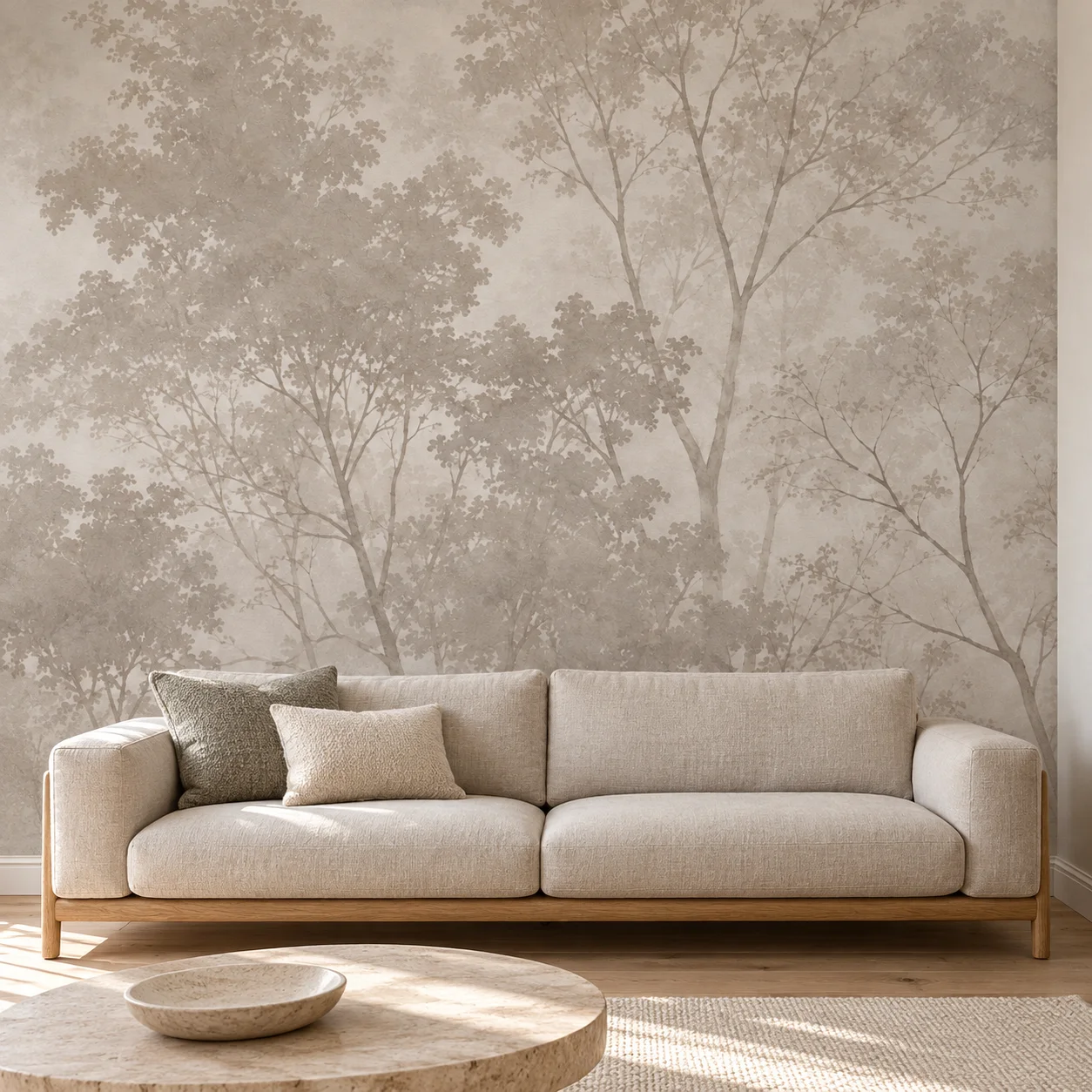 Forest Wall Mural Neutral Beige Tree Botanical Landscape Wallpaper Non Self Adhesive Living Room Bedroom Nature Decor Canvas Art