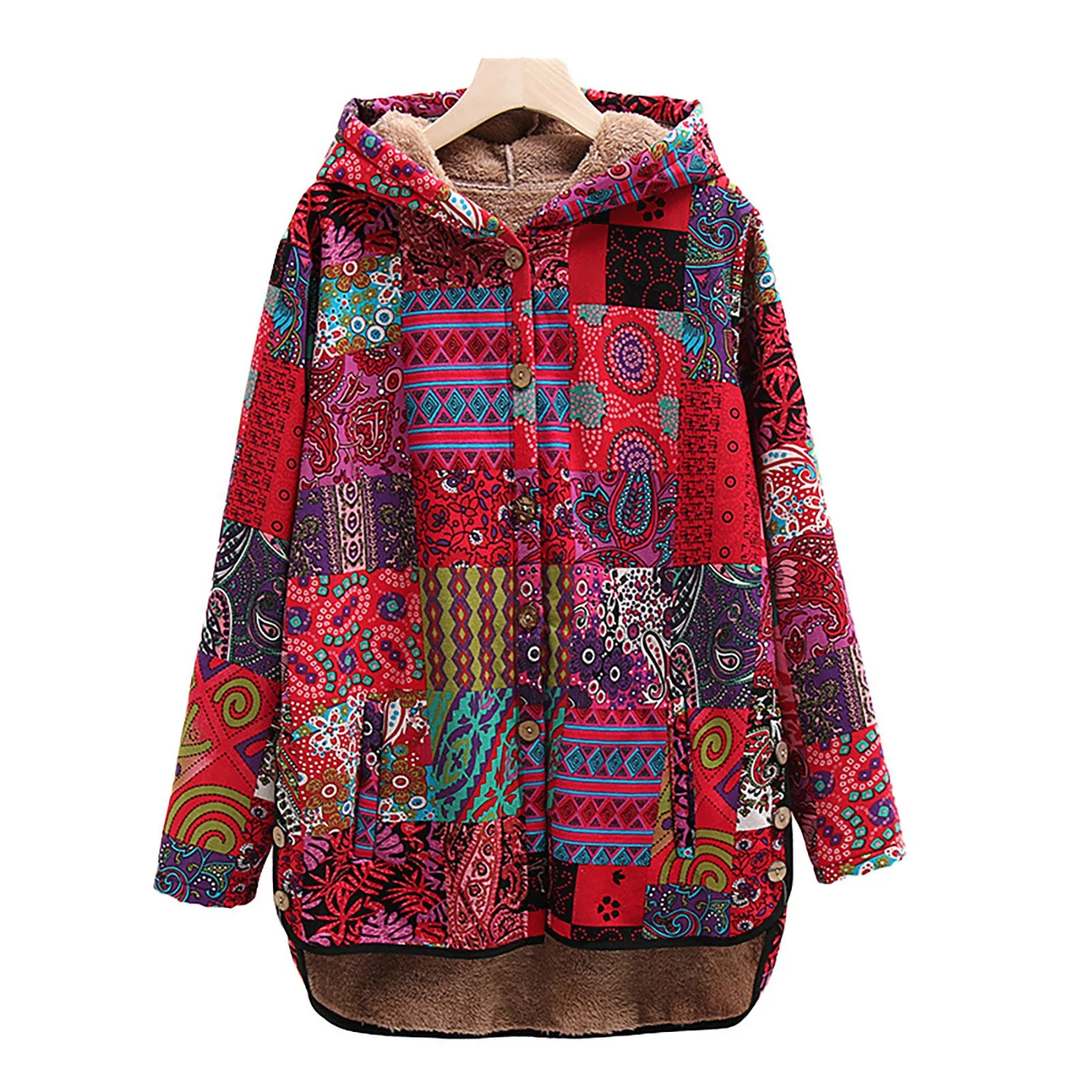 2024 New Women Winter Warm Floral Hooded Jacket Flower Printed Hoody Vintage Oversized Winter Padded Jacket Boho Vintage Coats