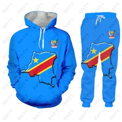 Congo Flag Zaire DR Hoodies Jacket Tracksuit Men 3D Print Pants Oversize African Pullover Sweatshirt Unisex Clothes Dropship