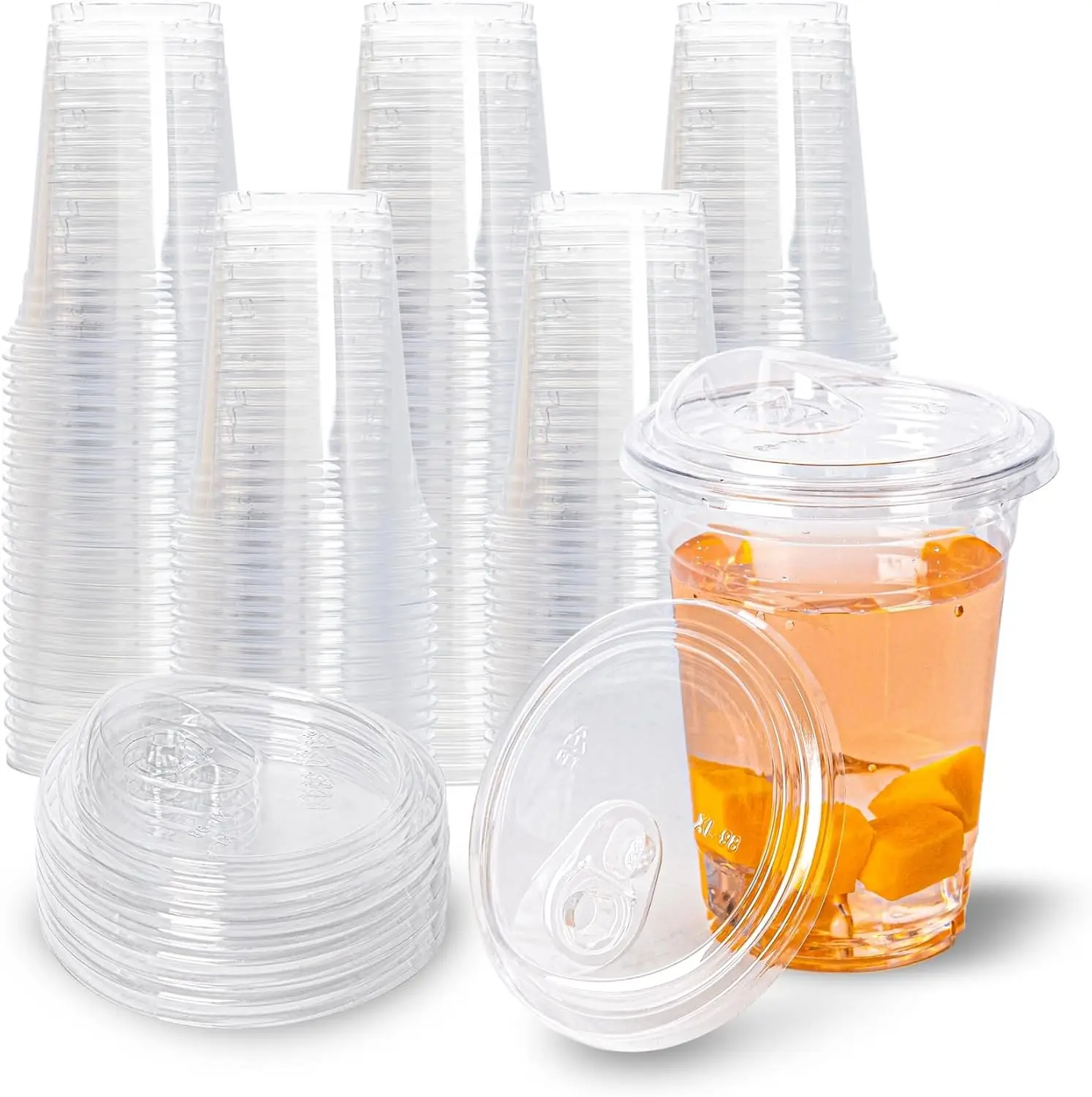 50Set Plastic Drinking Cups with Strawless Sip Lids Disposable Cups for Cold Drinks BPA With Lids Disposable Cups For Iced Coffe