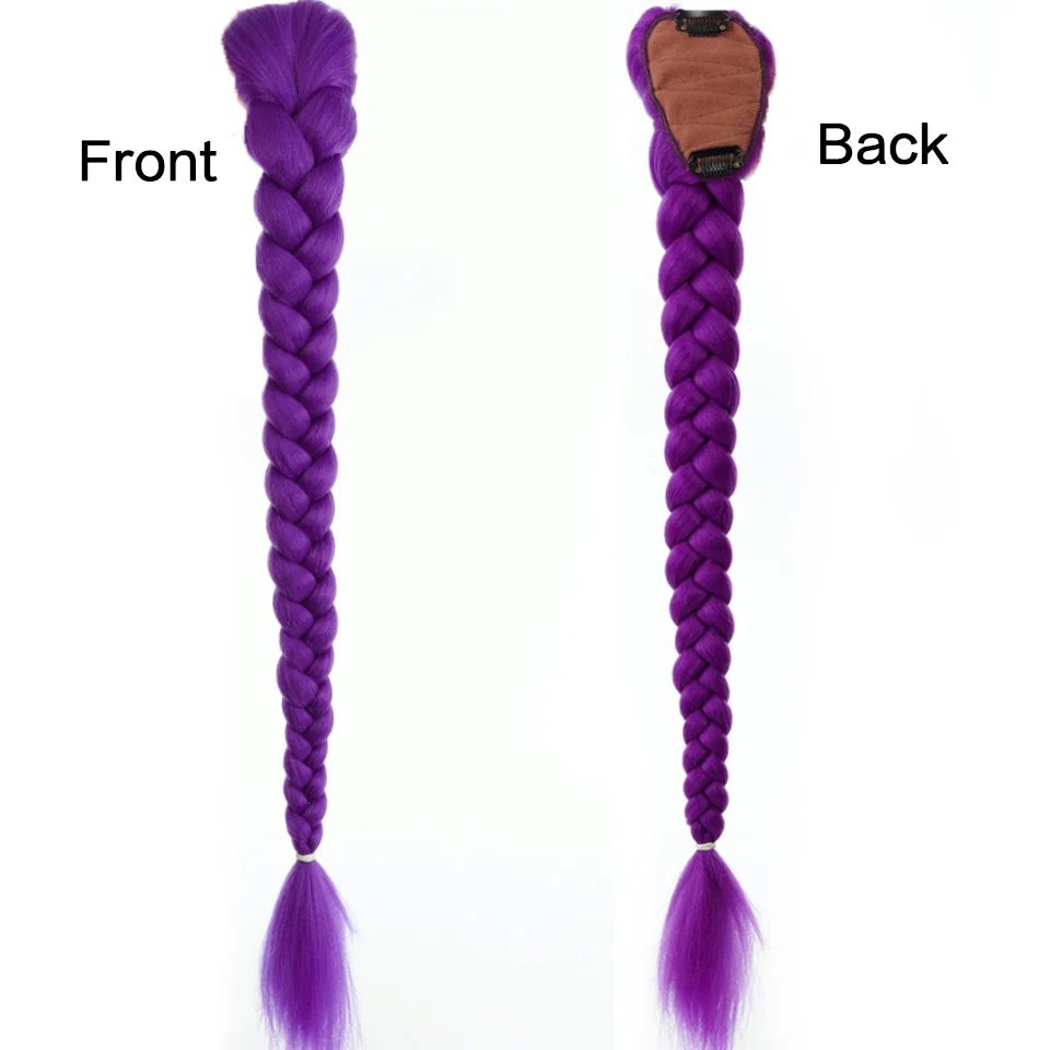 الاصطناعية مضفر الشعر الأرجواني ذيل حصان رومي زي تصفيفة الشعر 26 بوصة ذيل حصان طويل مع مقاطع للأطفال الفتيات عيد الهالوين عيد الميلاد