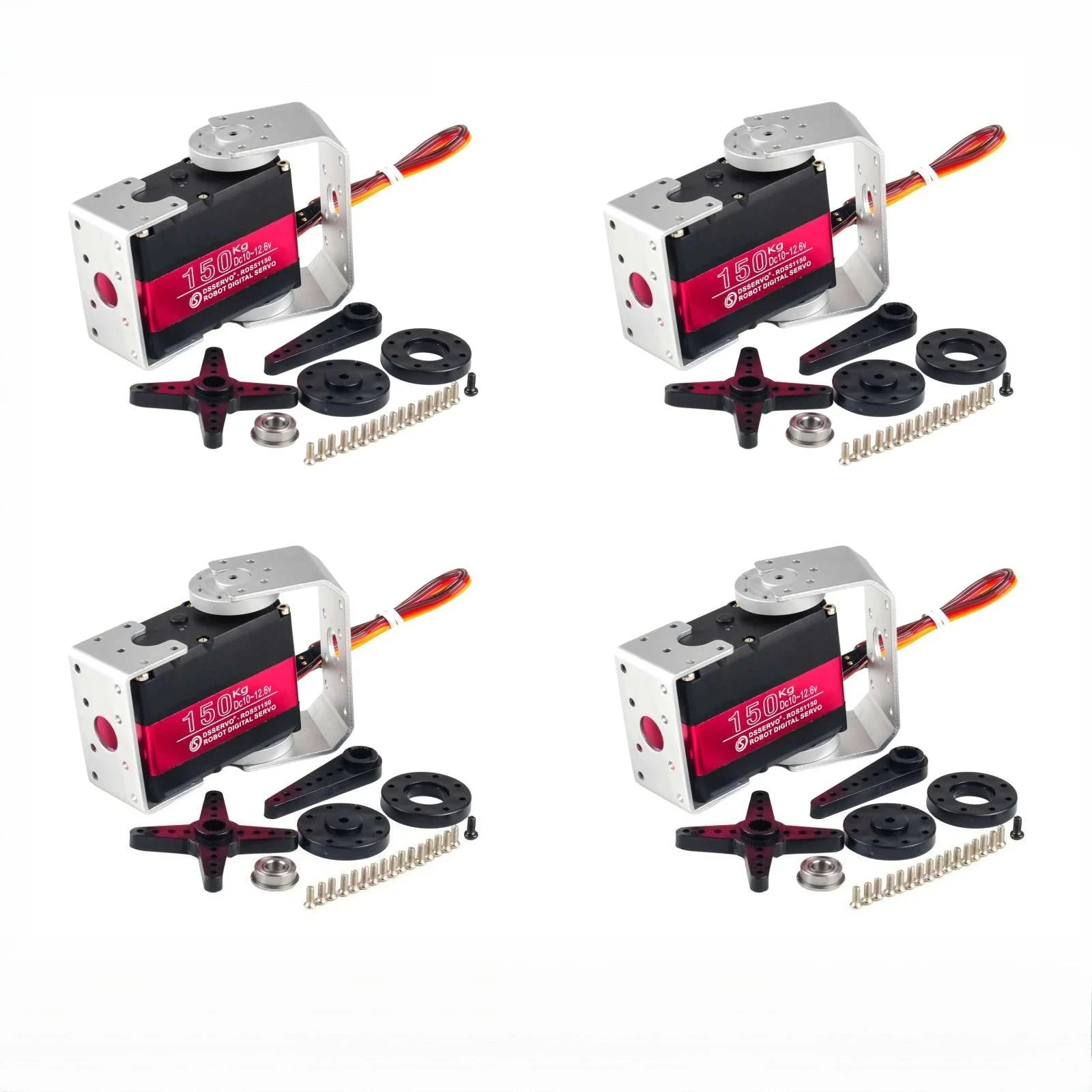 4PCS RDS51150 Metal Gear Digital Servo 150KG Robotic Servo Motor 12V Double-Shaft U Mounting Bracket 180/270 Degree for RC Cars