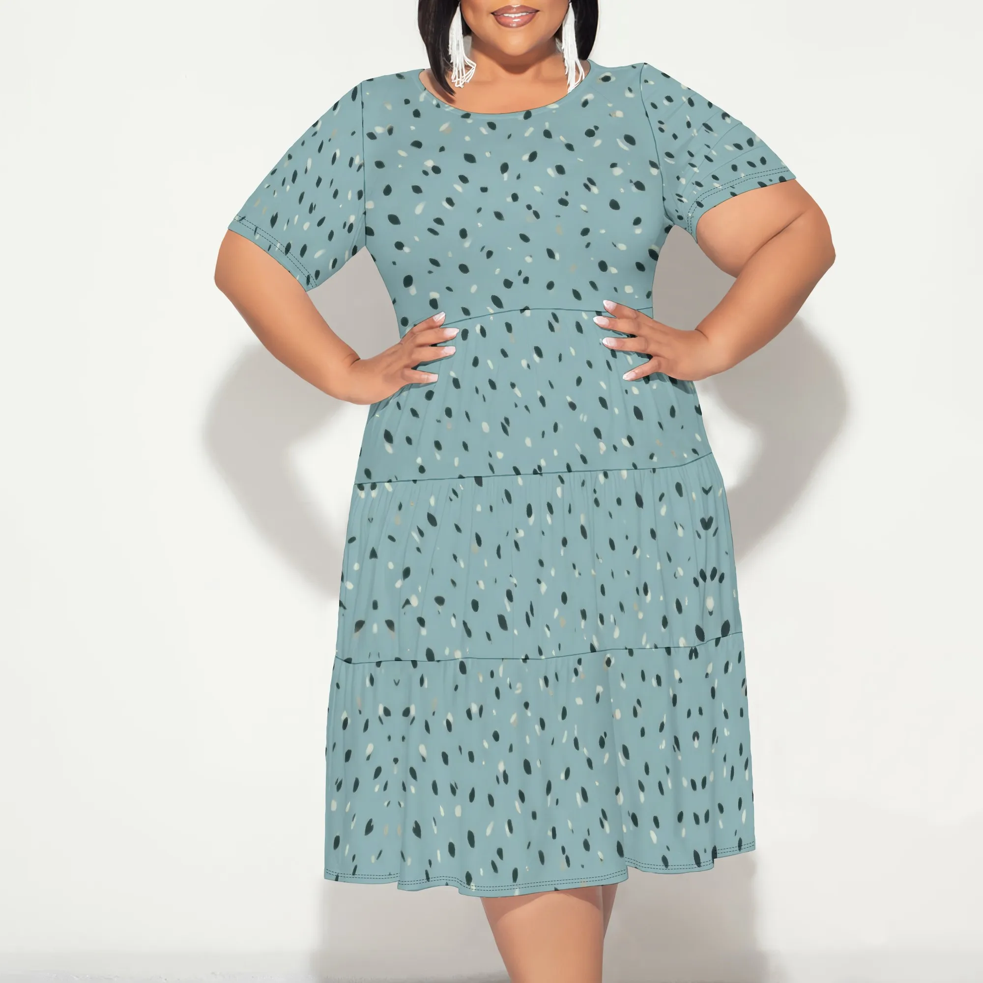 Abiti estivi casual taglie forti Abito da donna curvy con elastico in vita a strati con orlo arricciato e tasche