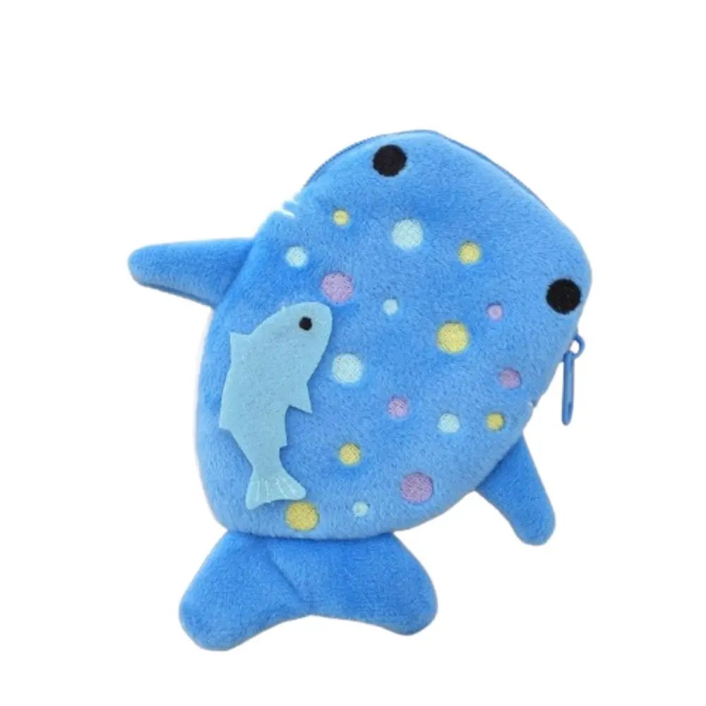 Cartoon Shark Whale Shark Coin Purse Bag Pendant Animal Shark Plush Wallet Zipper Fashion Plush Coin Bag Earphone