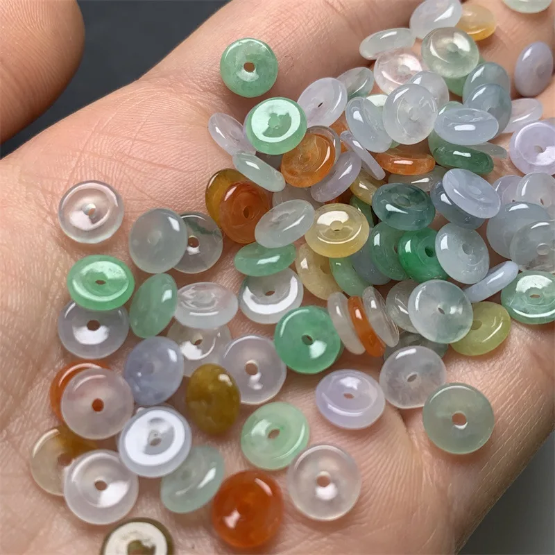 Myanmar Jade Jadeite A Goods Ice Three-color Yang-green Ping An Jade Buckle Weaving DIY Accessories Jade Small Parts Septum