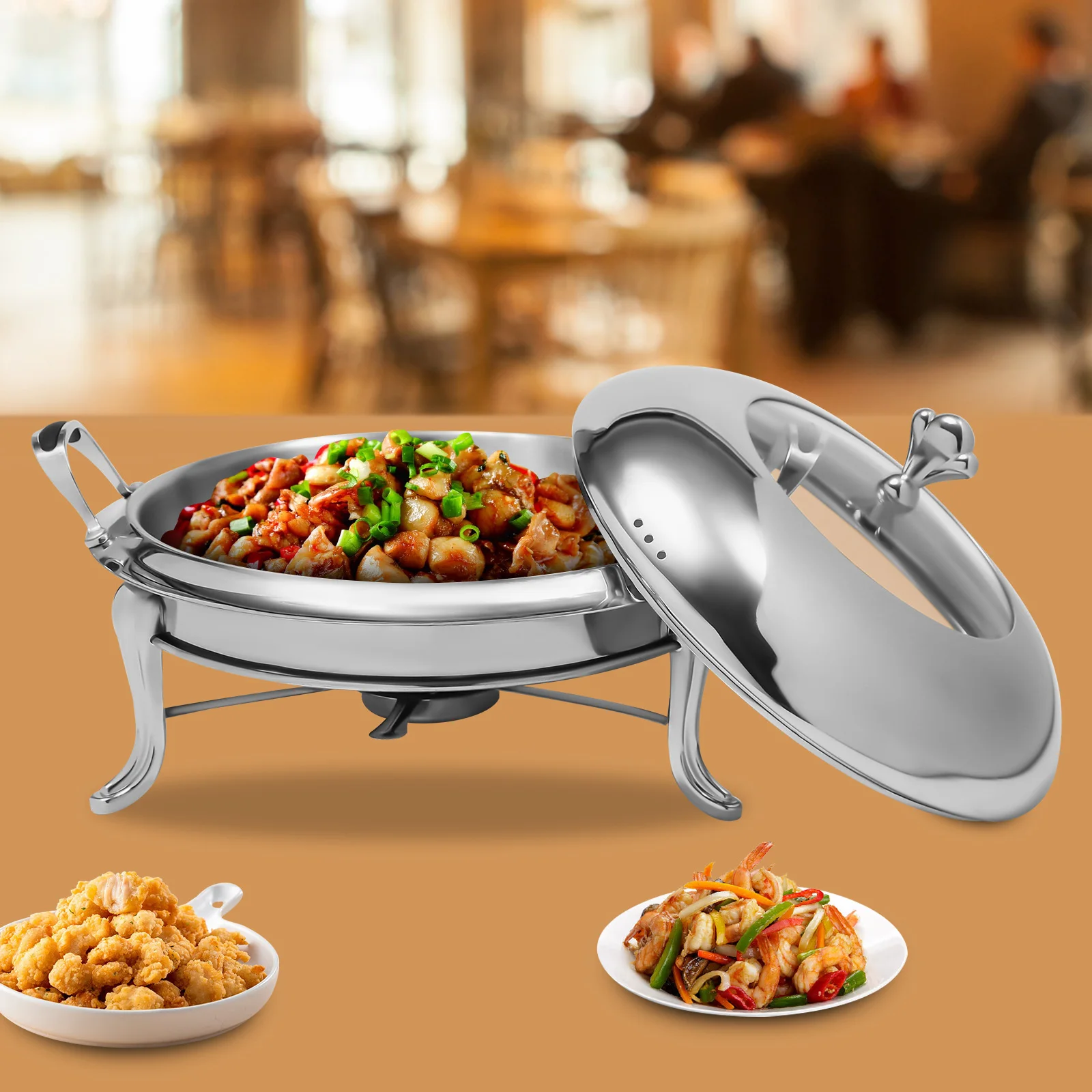26cm Stainless Steel Chafing Dish Buffet Warmer, 2.5L Round Chafer with Fuel Holder for Catering & Parties, Silver