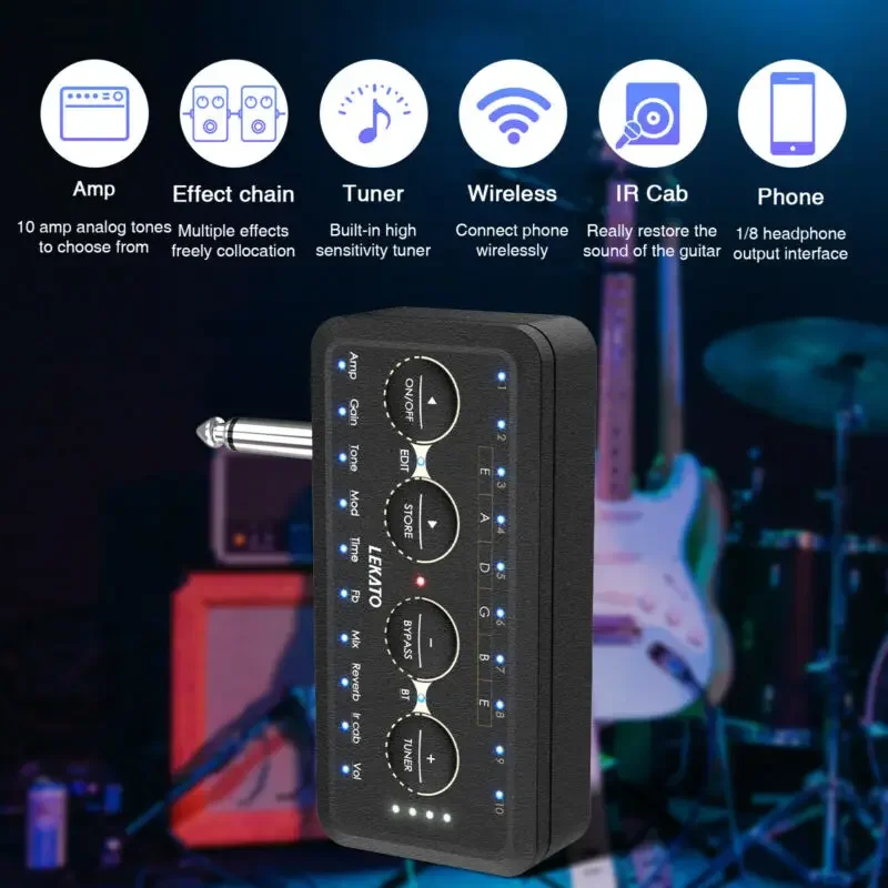 Lekato Mini amplificador de práctica de guitarra con conector para auriculares y distorsión - Altavoz recargable portátil para grabación, acústico/eléctrico