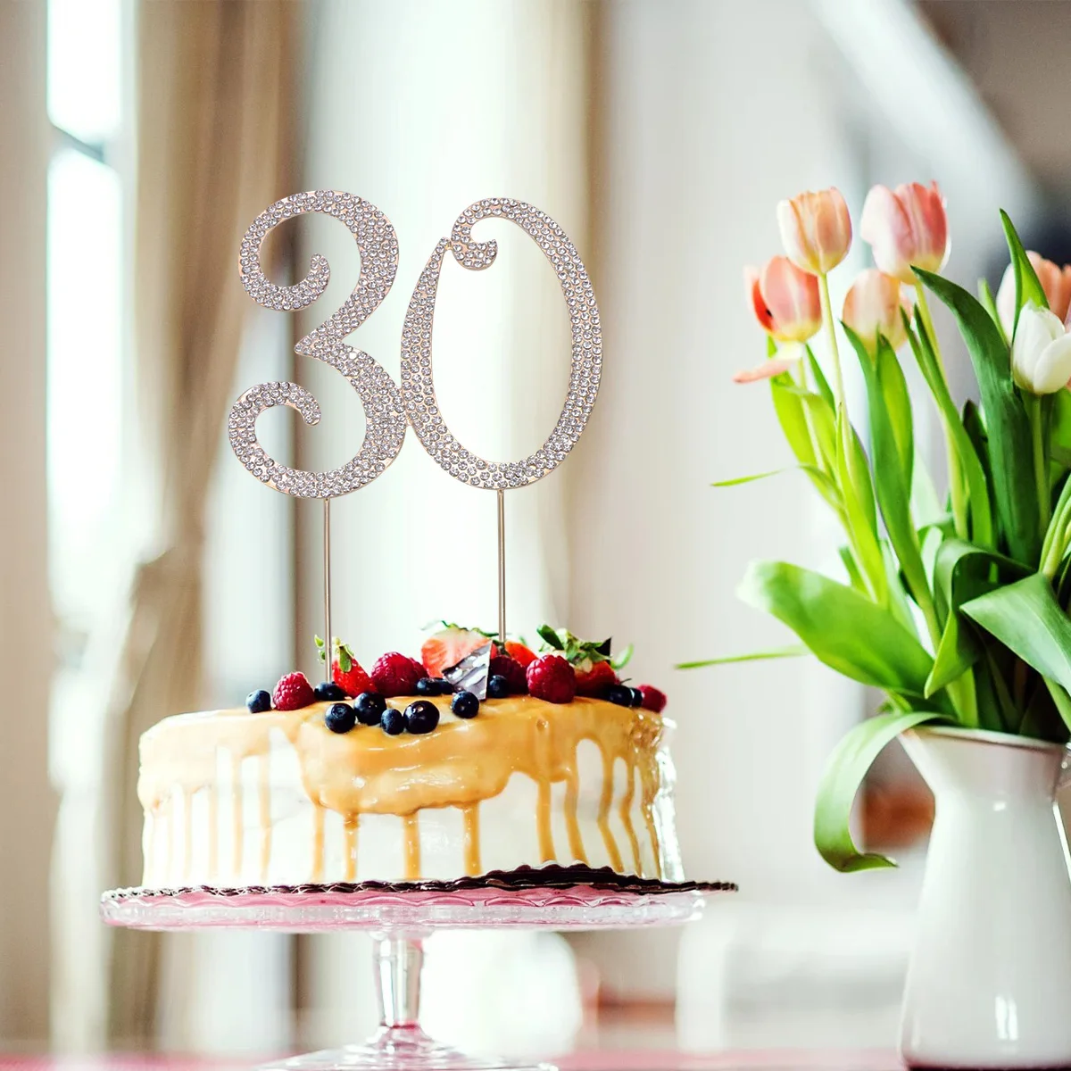 

Rhinestone Cake Topper Decorative Alloy Number Birthday Anniversary Party Dessert Reusable Keepsake Elegant Stylish