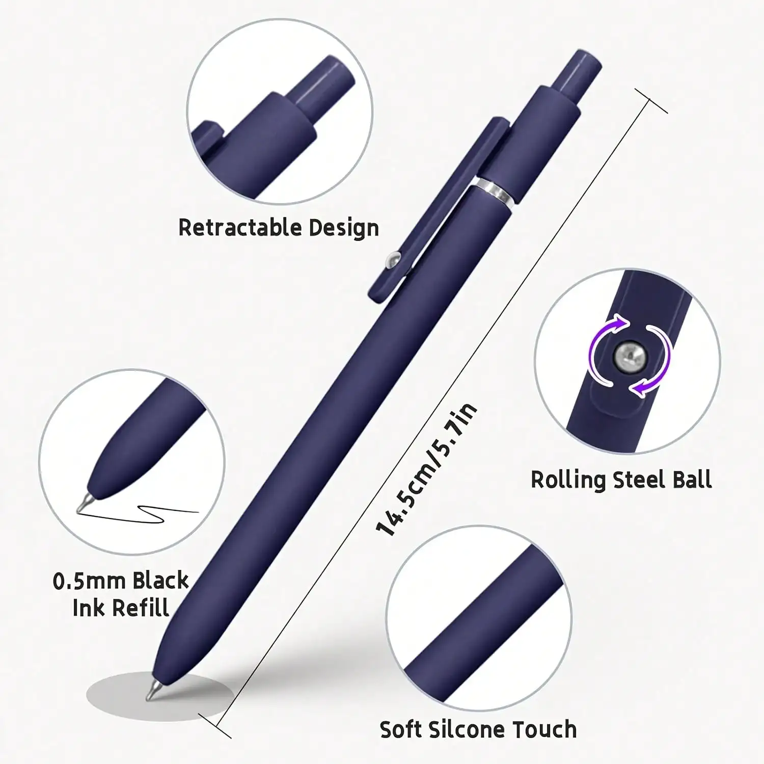 12 Pieces Retro Gel Pen, 0.5mm Black Ink, Fine Tip, Smooth Writing, Comfortable Handle, High Quality Metal Clips, Retractable