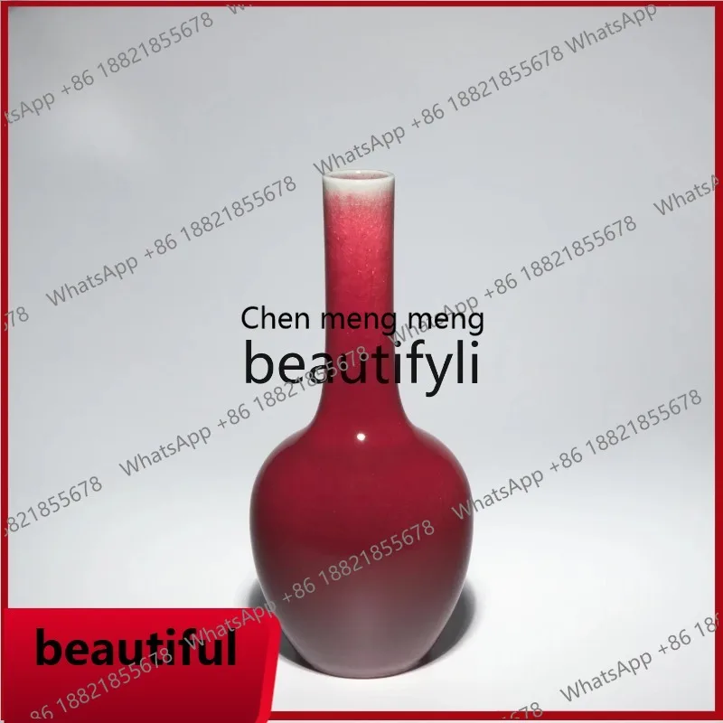 Chai kiln fired high temperature raw ore lime alkali glaze display vase Lang Hong bile vase height 19cm X