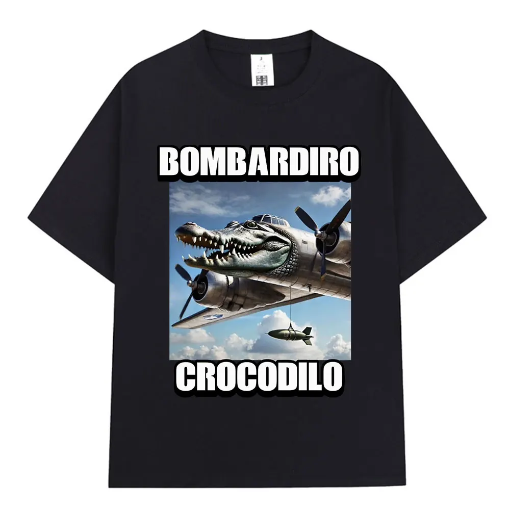 

Bombardiro Crocodilo T-shirt Funny Crocodile Plane Bomber Meme Men's Clothing T-shirts Unisex Summer O-Neck Tops Cotton T Shirts