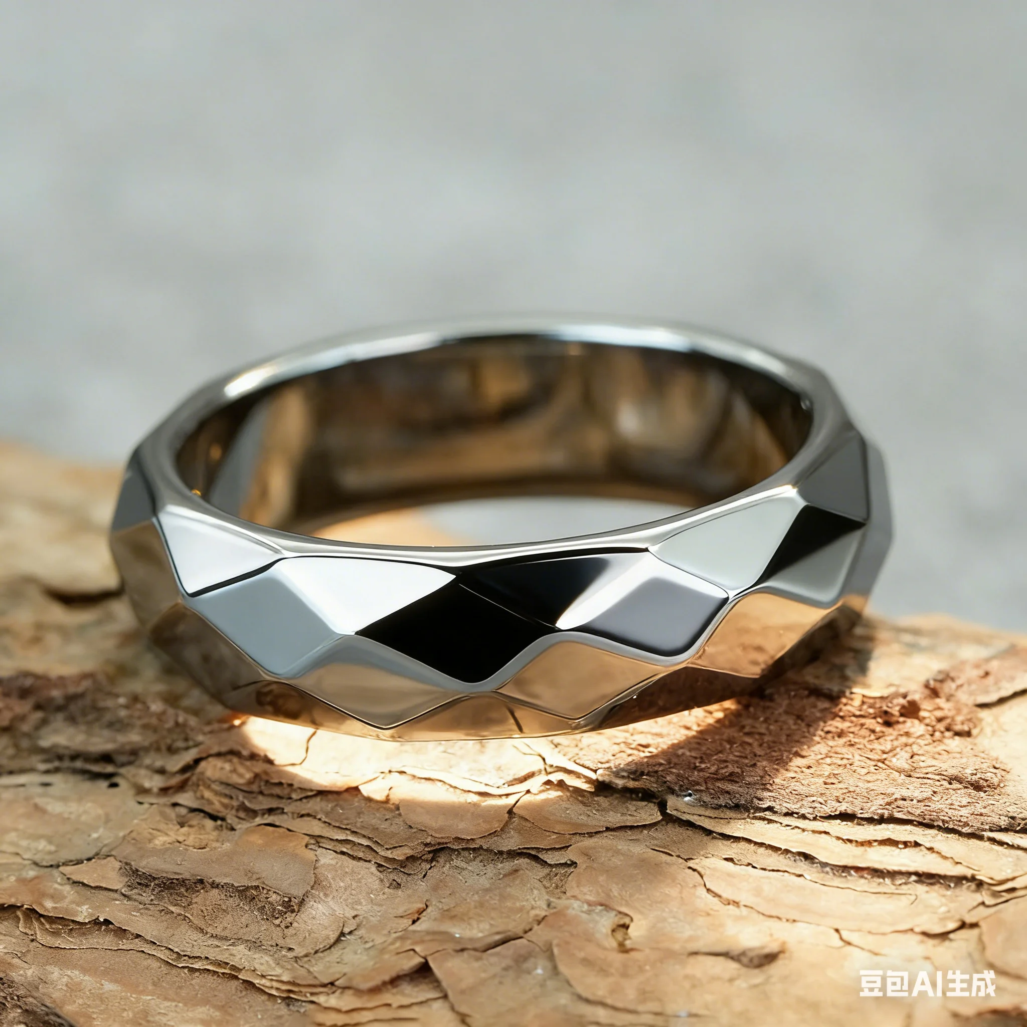 Men Black Hematite Ring Multi Faceted Cut Surface Polished Geometric Band Minimalist Wedding Daily Jewelry