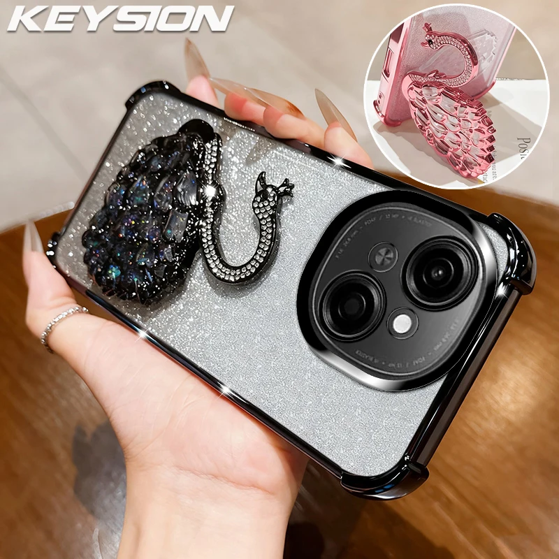 

KEYSION противоударный чехол из ТПУ для телефона TECNO Spark Go 1 1S Go 2025 с блестящей подставкой и драгоценными камнями, задняя крышка с подставкой для Pop9 4G