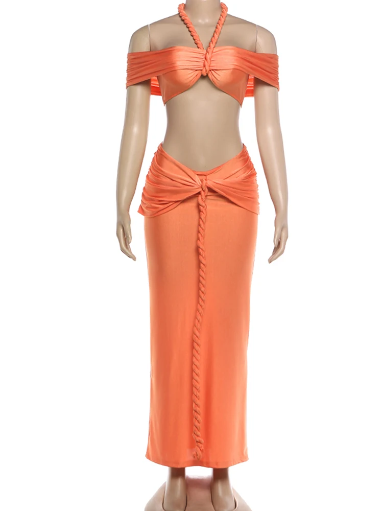 Whatiwear Chic 2 Pièce Ensemble Femmes Plage Y2K Sexy Crop Tops + Patchwork Wrap Jupe Partie Élégante Tresse Nouvelle Tendance Vacances Clubwear