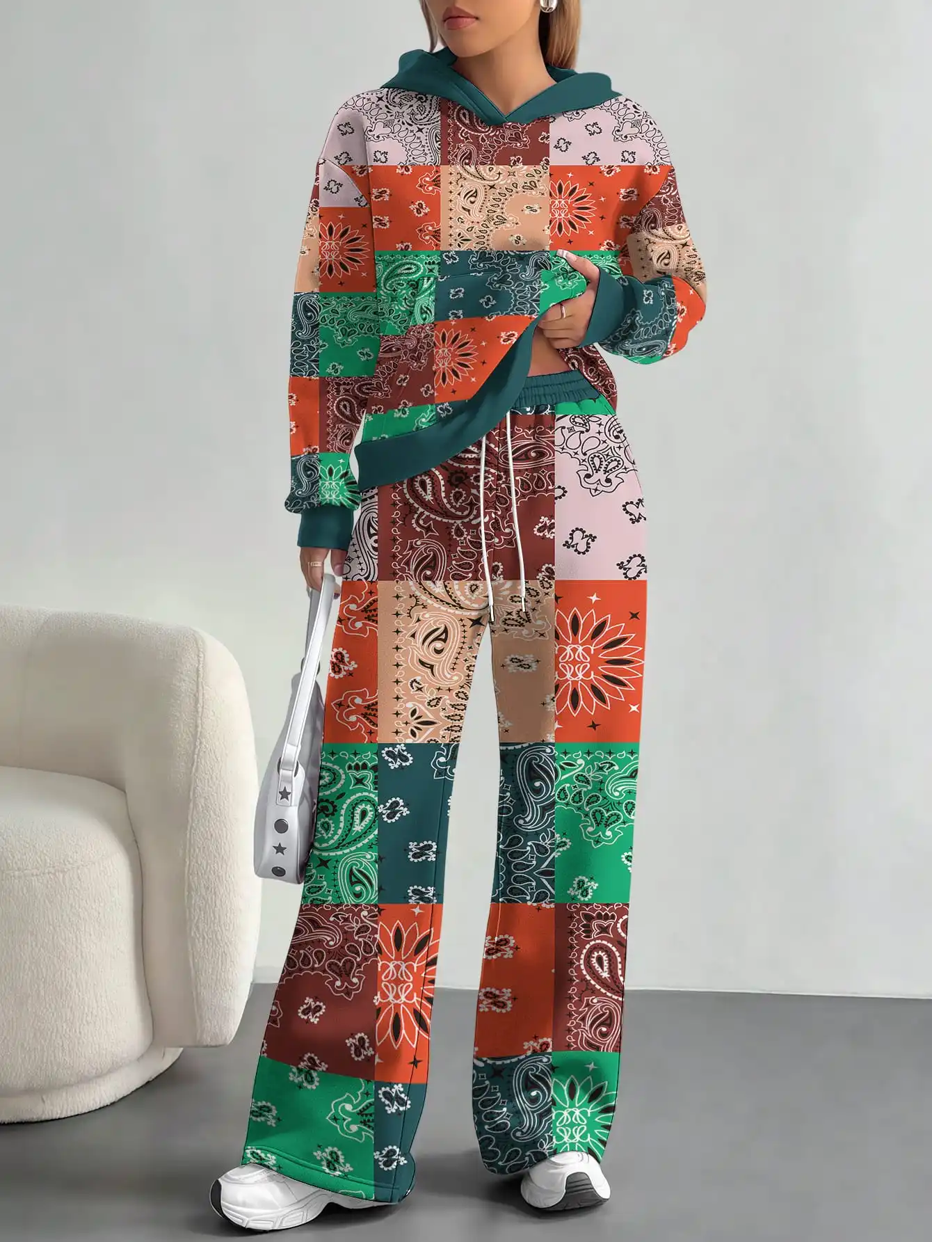 

Красочный клетчатый принт 2025, новый ретро-узор, внешняя торговля, удобный модный повседневный женский костюм в европейском и американском стиле