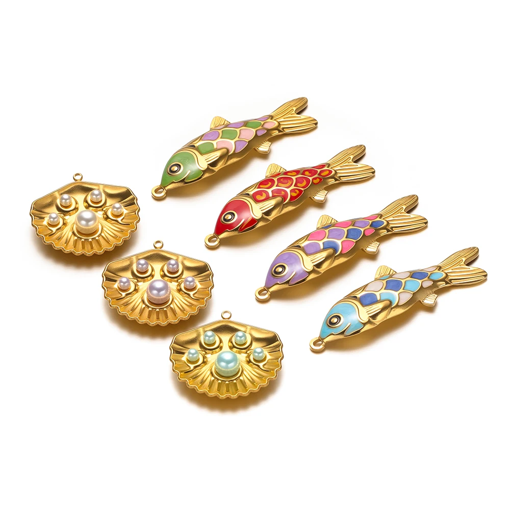 4 Stück Edelstahl-Emaille-Fischanhänger, Muschel-, Muschelschalen-Anhänger für DIY-Schmuck, Armband-, Halsketten- und Ohrringherstellung – Detail 3