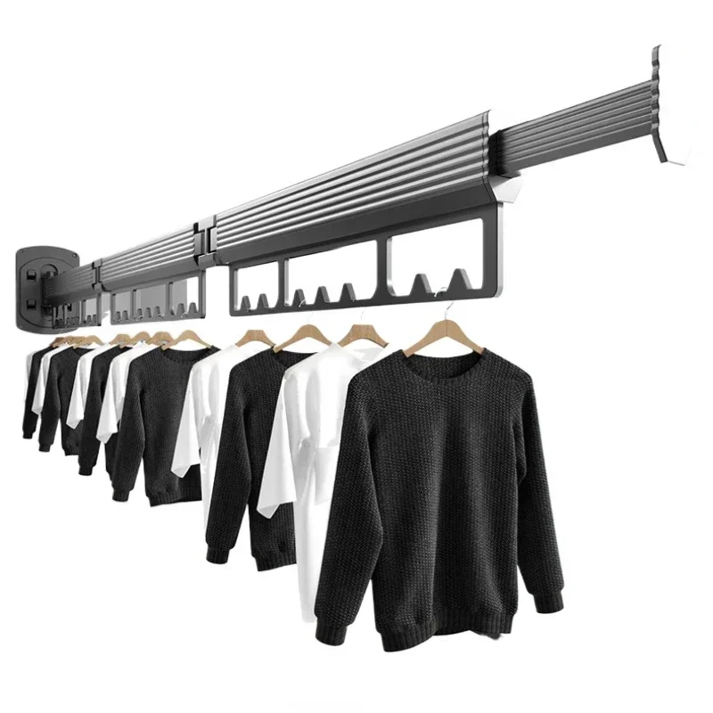 Practical Space Aluminum Retractable Folding Drying Rack Balcony Laundry Drying Rod Storage Tool Rack