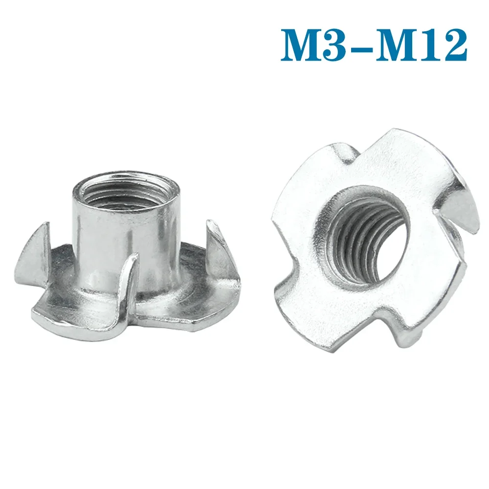 

5-50pcs M3 m4 m5 m6 m8 M10 M12 Zinc Plated Four Claws Nut Speaker T-nut Blind Pronged Insert Tee Nut Inserts