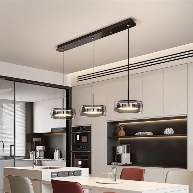 Modern Glass Pendant Lamp Black For Dining Room Kitchen Island 3-Light Smoke Gray Ceiling Pendant Light Fixtures Hanging Lamps