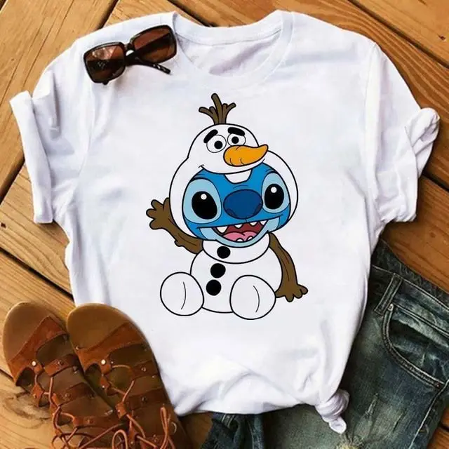 Christmas Stitch Disney T-shirt ample et confortable en coton pour hommes et femmes, tenue Parent-enfant à manches courtes
