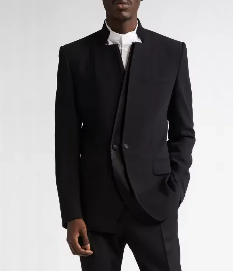 

Black Men's Suits Fashion Stand Lapel Slim Fit Male Clothing Formal Wedding 2 Piece Jacket Pants Outfits Blazer Terno