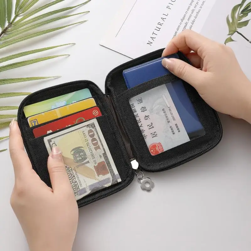 Retro Zip Around Card Wallet Multi Compartment ID Card Passport Pouch Portable Mini Coin Storage Purse