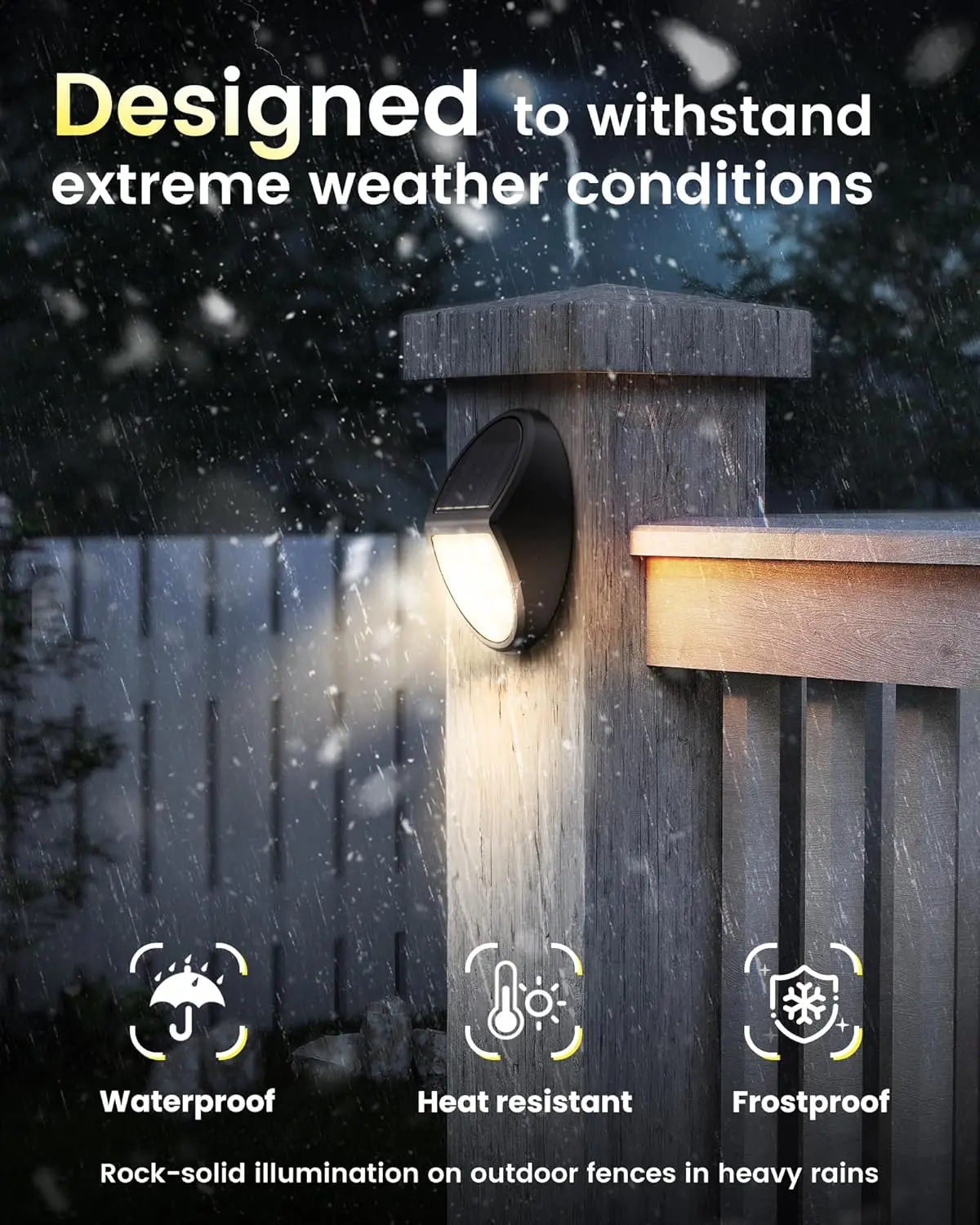 Paquete de 8 luces solares para valla al aire libre, lámparas solares impermeables IP68, para porche, terraza, patio, garaje, jardín, luz blanca