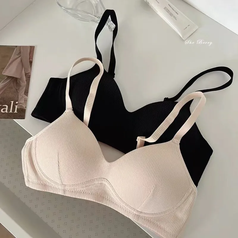 Student High School Girl Bra Underwear Women's Small Bust Padded Non-wired Lightweight Seamless Cotton Anti-Sagging Bra Underwea